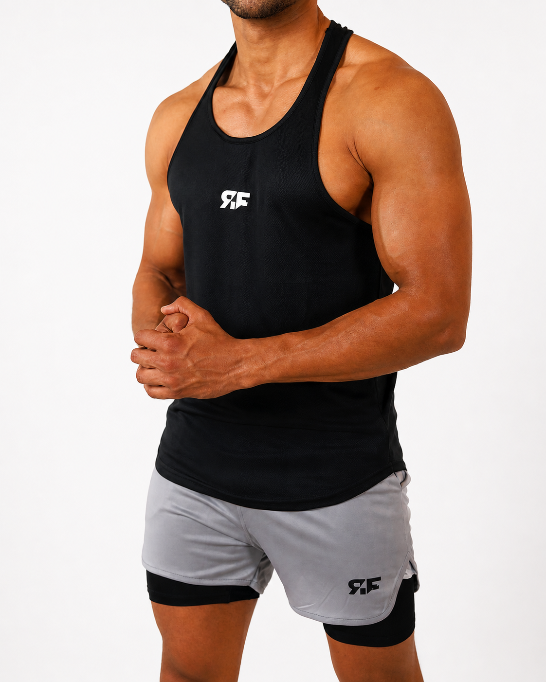 Men Essential Black Racerback Tank