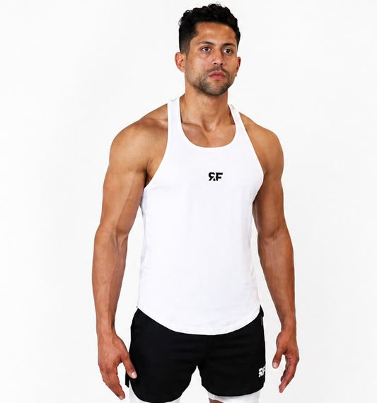 Men Essential White Racerback Tank