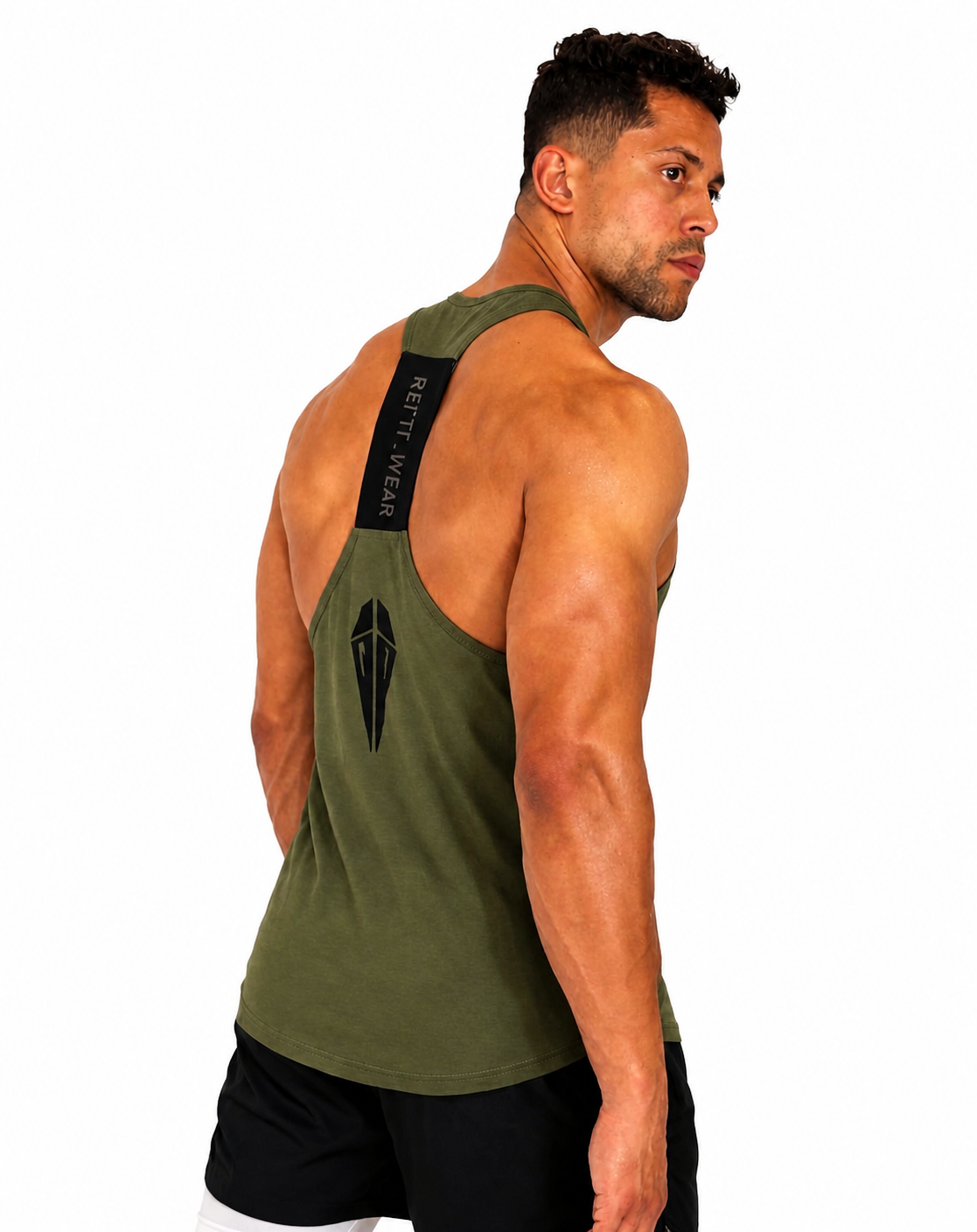 Men Essential Olive Green Racerback Tank