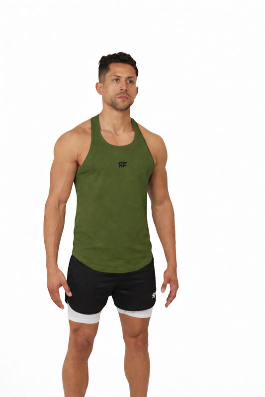 Men Essential Olive Green Racerback Tank